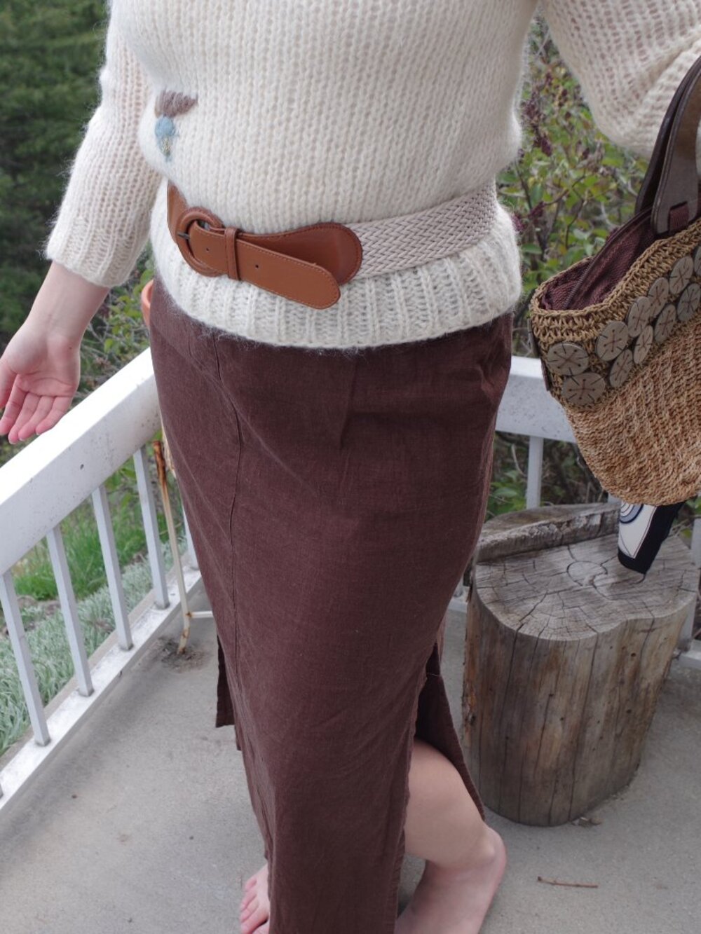 Ladies Solid  Brown Maxi Skirt Linen Blend